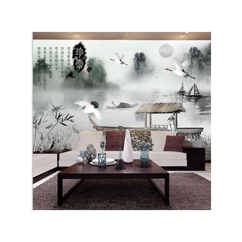 Custom 3d wallpaper TV setting wall of large sitting room sofa wallpaper Ink painting landscape ancient escape