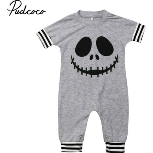 2020 New Halloween Pumpkin Romper Baby Girl Boy Smile Romper Long Sleeve Jumpsuit Infant Outfit Chidlren Clothes Light Gray