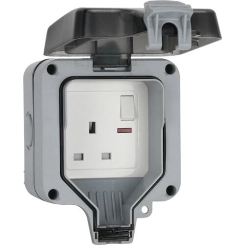 Durable Wall Socket Industrial IP66 Waterproof Socket Electrical Power Plug 13A Switch with Indicator Light EU Outlet Grounded