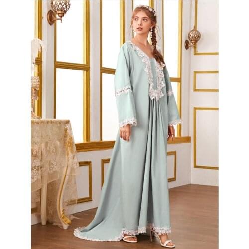 Ramadan Eid Abaya Lace Embroidery Muslim Fashion Hijab Dress Islam Clothing Womens Robe Musulman De Moda Femme Vestidos F2933