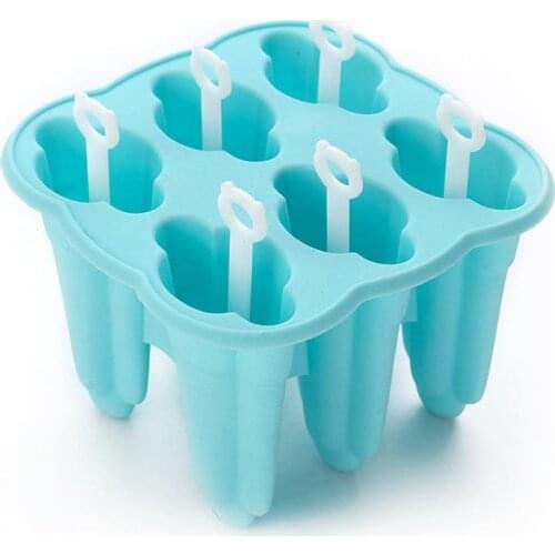 6 Holes Ice Cream Ice Pops Mold Silicone Kitchen Popsicle Mold Solid Color Ice Tray Ice Lolly Mold Ice Pop Maker