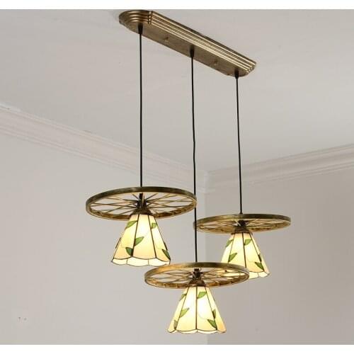 Tiffany Dining Room Bronze wheels Pendant Lamp American Bar Counter Glass Pendant Lamp Restaurant Romantic Pendant Lighting Lamp