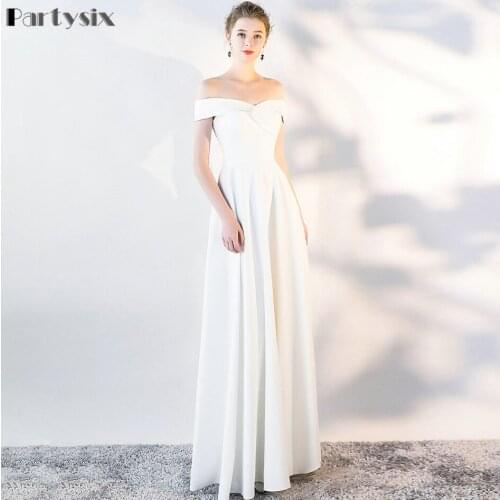 Partysix Long Elegant Evening Dress Satin Women Party Gowns Pleated Off-Shoulder High Quality Vestido A-Line Zip Back