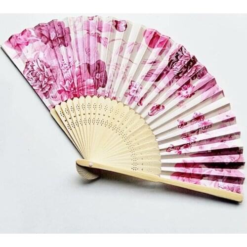 Summer Vintage Bamboo Folding Hand Held Fan Chinese Style Silk Flower Printing Dance Party Pocket Gifts Colorful Wedding Supply