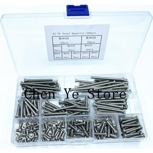 Free Shipping 200pcs M4 stainless steel 304 Cross Pan Head Self Tapping Screw Combination Set Round Head Screw Kit