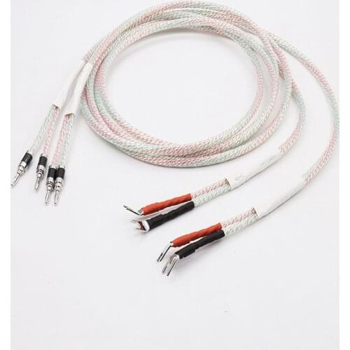 High Quality A pair Valhalla Series Hifi speaker cable with banana to spade Plug Speaker Audio Cable