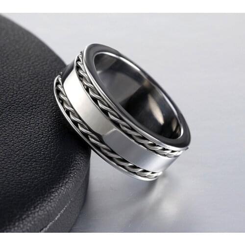 Stainless Steel High Polished 2 Lines Twisted Bands Decorated Men Women Finger Ring