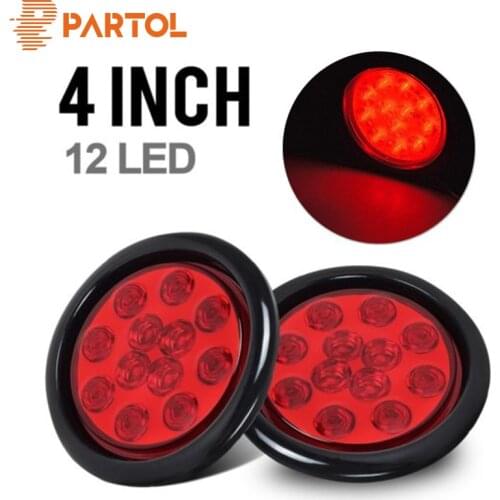 Partol 4" Inch Red 12 LED Round Backup Tail Stop Turn Truck Light Universal for Trucks trailers tractors semi-trailer Dump Truck