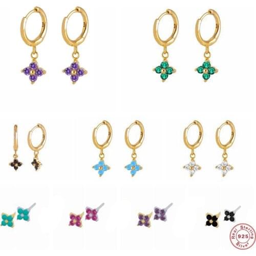 925 Sterling Silver Woman Earrings Hoop Earring For Couples Girl Valentines Day Gift Bling Colorful Zircon Pendientes orecchini