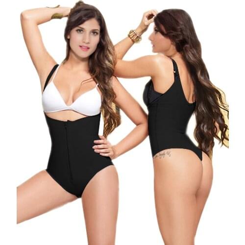 Ladies Sexy Thong Body Shaper Wear Open Crotch Underbust Bodysuit Black Zipper Underwear Fajas Reductoras Slimming Waist Trainer