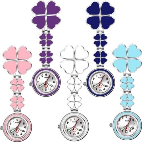 1PCs Clover Nurse Watch Clip-on Fob Brooch Pendant Hanging Watch Pocket Watch Luminous Medical Doctor Nurse Watches 4 Colors