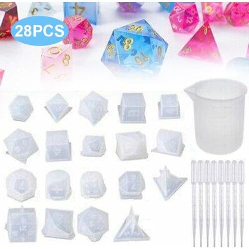 28Pcs/Set Dice Resin Mold Different Shapes Square Dice Silicone Mold Game Resin Transparent Mould DIY Gift For Gamer Art Craft