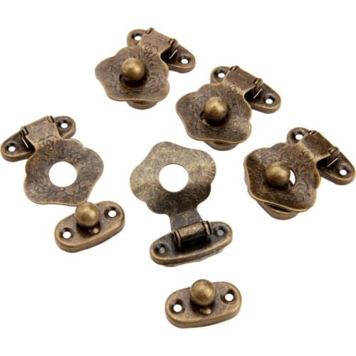 5pcs Iron Latch Hasp Hook Lock 42x32mm screws Clasp Buckle Decorative Antique Brass Drawer Box Case Chest furniture Hardware