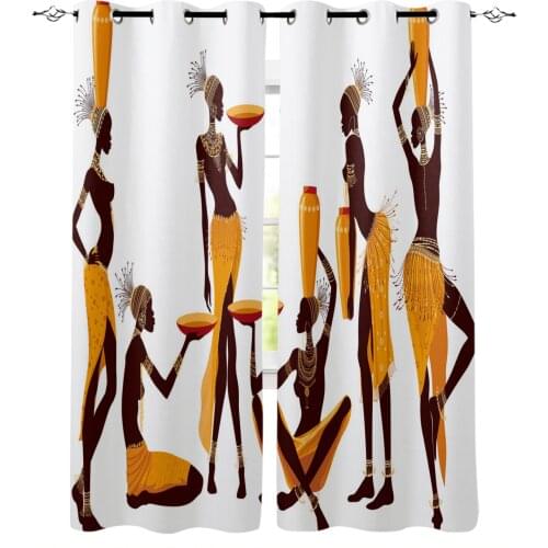 African Woman Yoga Vase Silhouette White Modern Blackout Curtains for Living Room Decoration Curtain Bedroom Kids Curtain Drapes