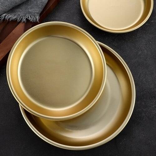Korean-style Aluminum Plate Creative Golden Disc Baking Plate Flat-bottom Plate Snack Cake Plate Bone Plate Metal Plate