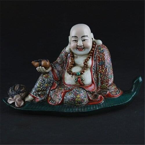 Antique QingDynasty porcelain staute,Pastel buddha sculpture,Hand-painted crafts,Decoration,Collection&Adornment,Free shipping