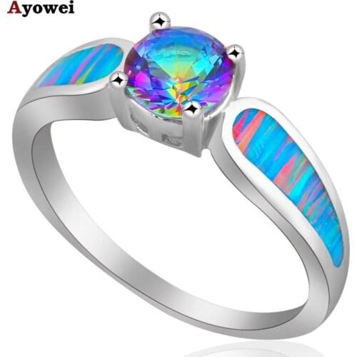 Ayowei Trendy Color Fire Opal Silver Stamped Fashion Jewelry Ring High Quality lowest Price for Lover Gift OR850A