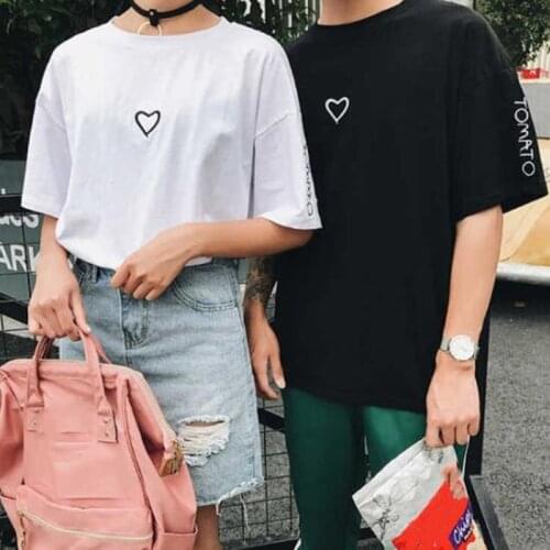 Bigsweety Couples Lovers Embroidery Shirt For Girl Women Love Heart Letter TOMATO Print T-Shirt Casual White Tops Tshirt New