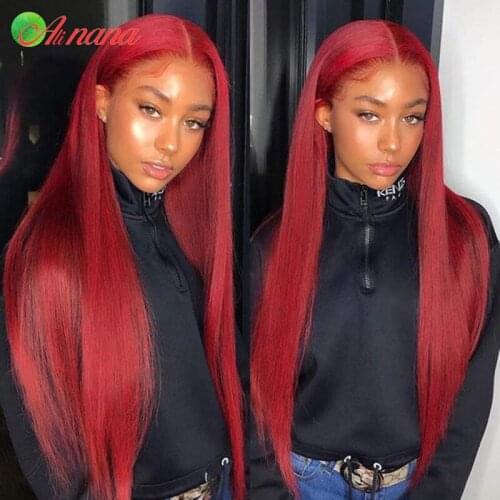 Brazilian HD Lace Front Wig Red Color Straight Transparent 13x4 Lace Frontal Wigs Body Wave Human Hair Wig For Black Women