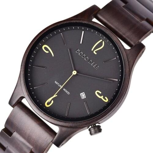 Часы мужские DODO DEER Ebony Wood Mens Wristwatches Quartz Simple Man Watch Male relogio masculino Private Custom in Gift Box