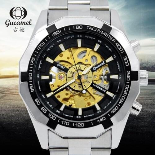 Gucamel Brand Luminous Clock Men Automatic Mechanical Watch Skeleton Military Relogio Male Montre Men Watches Relojes Hombre