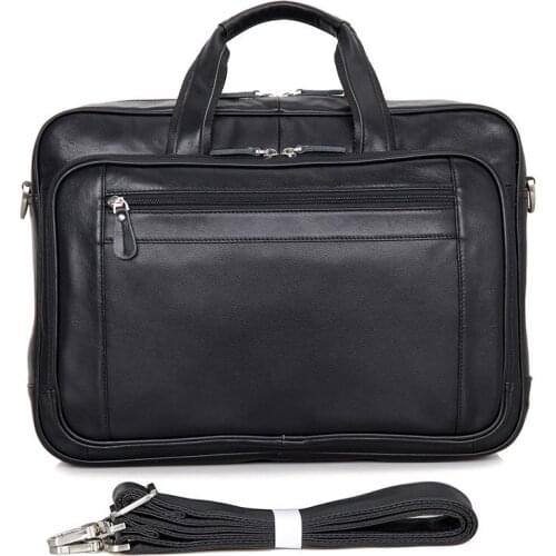 17" Men Briefcase Black Genuine Leather 2018Large Capacity Business Travel Design Brand Briefcases Laptop Document Case Tote Bag