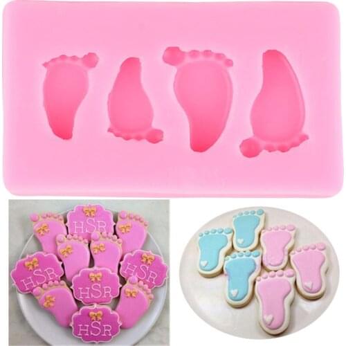 Baby Foot Silicone Molds Baby Birthday Fondant Cake Decorating Tools Baking Bakeware Pudding Moulds Candy Clay Chocolate Mould
