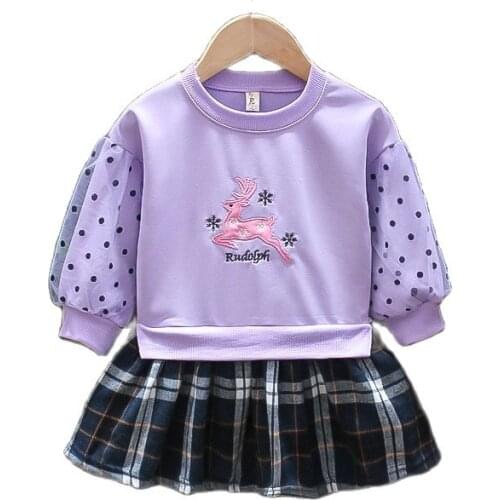 Childrens dress 2021 spring and autumn girls Korean cotton stitching dress girl cartoon mid-length sweater dress