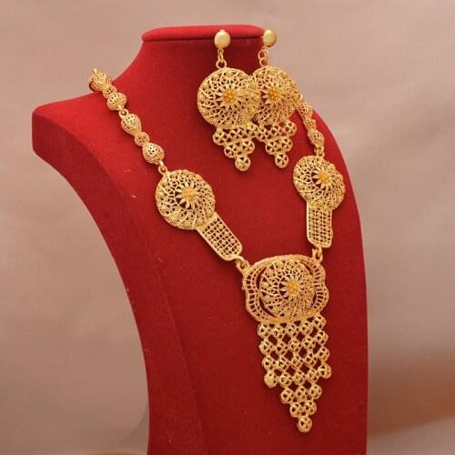 Dubai Jewelry sets 24K gold plated luxury African wedding gifts bridal bracelet necklace earrings ring jewellery set for women