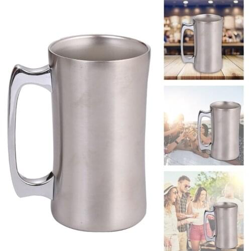 Double-Layer Thickened Vacuum Insulated Beer Mug Creative Single Handle Bottle Coffee Cup Home Kitchen Drinkware