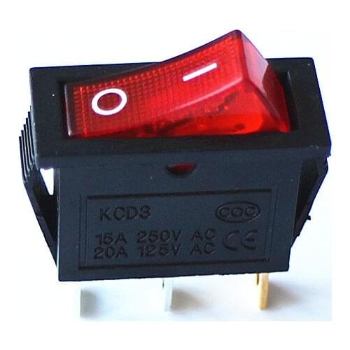 2pcs KCD3 Cooker Electric Frying Pans Rocker Switch with Light ON-OFF Three Feet Small Switch with Red Light 15A 250V (20A 125V)
