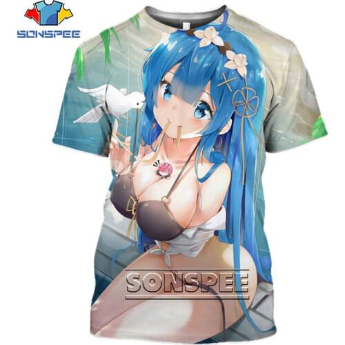 SONSPEE Anime 3d Print T Shirt Re:Zero Rem Beach Swimsuit Sexy Girl Men Women Fashion T-shirt Harajuku Homme Short Sleeves