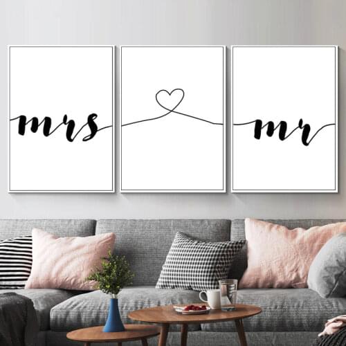Mr Mrs Family Simple Quotes Wall Art Canvas Poster Minimalist Print Couple Anniversary Painting Picture for Living Room Decor