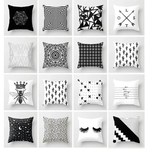 Geometric Cushion Cover Black and White Cotton Polyester Throw Pillow Case Geometric Art Cushion Nordic Decorative Throw Pillows