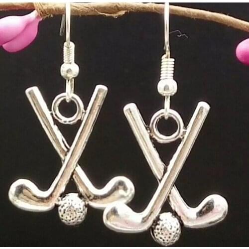 HOT !!! Fashion Jewelry Earrings Hockey Sticks & Ball Charm Drop Earrings Pendant Tibetan silver for woman gift Z445