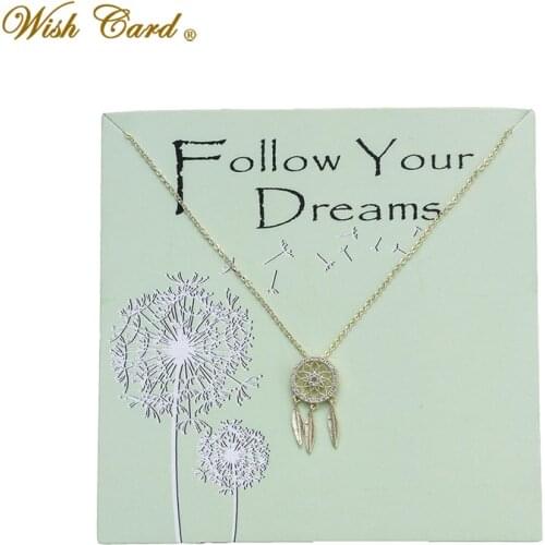 Wish Card Follow Your Dream Chain Necklace Dreamcatcher Copper Pendant Jewelry Mother Day Present Friend Necklace EY6011