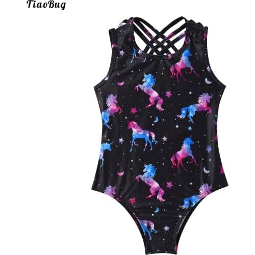 TiaoBug Summer Kids Girls Fish Scales Cartoon Floral Print Swimming Leotard Bodysuit Bikini Jumpsuit For Ballet Dance Gym Yoga