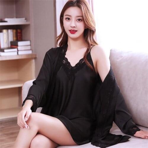 Summer Silk Womens Nightdress Spring Autumn Thin Ice Silk Sexy Nightgown Women Sling Robes Bathrobe Ladies Mini Gowns Sleepwear