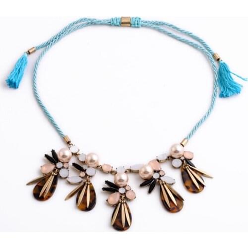 Best Friend 2 Colors Statement Rope Chain Necklace Handcraft Adjustable Crystal Simulated Pearl Necklace