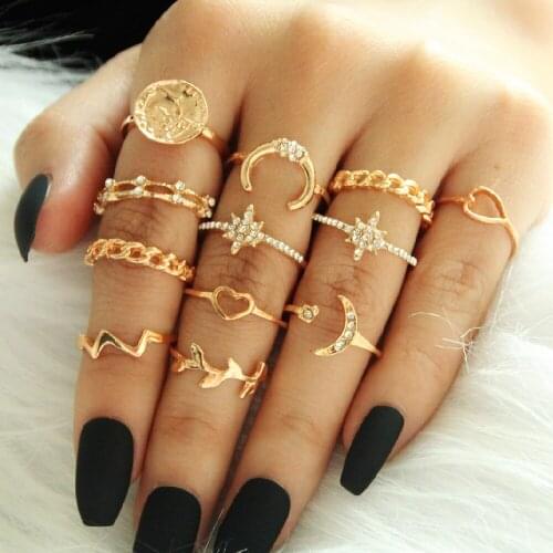Moon Star Matching Rings for Women Anillos Mujer Gold Ring Set Bagues Anillo Bohemian Jewellery Slytherin Accessories