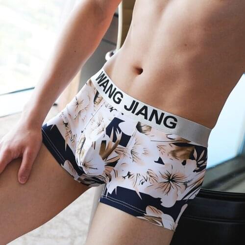WJ Men s Underwear Summer New Low waist Ice Silk Nylon Air permeable Sexy Printed Mens underpants L531