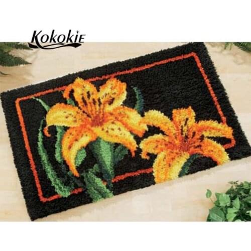 Flowers latch hook kits for adults large printed canvas yarn carpet diy latch hook rug kits carpet embroidery carpet diy rug