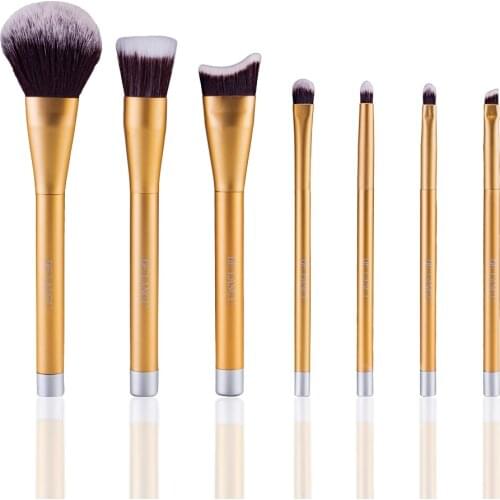 DE'LANCI 7Pcs Professional Makeup Brushes Set Contour Foundation Blusher Powder Eyeshadow Blending Eyebrow Brushes Gold Case