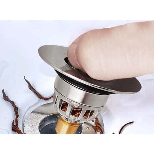 Stainless Steel Bounce Core Push-type Drain Filter Universal Wash Basin Push-type Hair Catcher Sink Bathtub Plug Trap