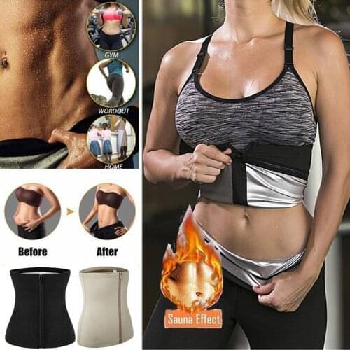 Women Sauna Waist Belt Sweat Body Shaper Slimming Sweat Belt Polymer Waist Trainer Cincher Girdle Weight Loss Zipper Waist Band