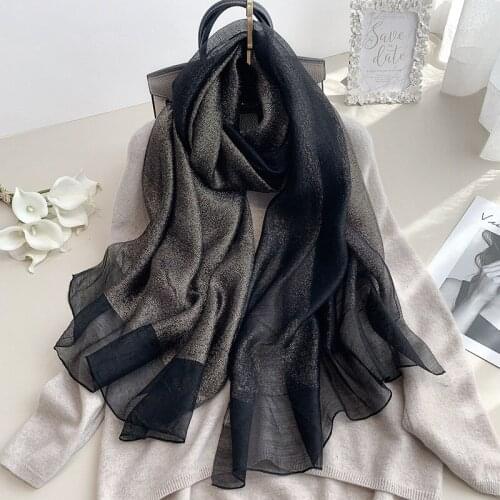Luxury Brand Gradient Lurex Long Scarf Designer Women Silk Scarf Travel Warm Neckerchief Wedding Shawls Muslim Women Hijab Pareo