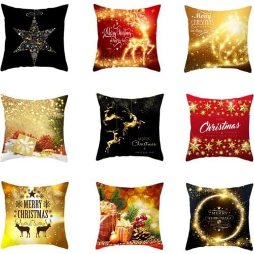Merry Christmas Gold Red Black Cushion Cover Cartoon Santa Claus Printing Pillow Case Party Christmas Decoration Pillow Cover 6z