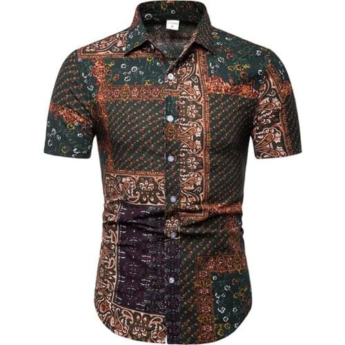 Vintage Paisley Floral Shirt Men Slim Fit Camisa Masculina 2021 Brand New Cotton Linen Shirt Men Beach Hawaiian Shirt Male 5XL