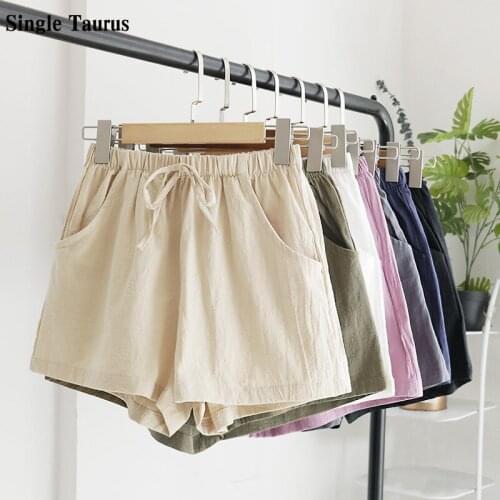 Cotton Linen Shorts Women High Waist Loose Elastoc Waist Casual Womens Shorts 2020 Summer Ropa De Mujer Korean Womans Shorts