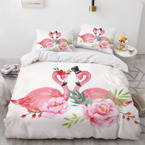 Simple Bedding Sets 3D Flamingo Duvet Quilt Cover Set Comforter Bed Linen Pillowcase King Queen Full Double 200x200cm Size